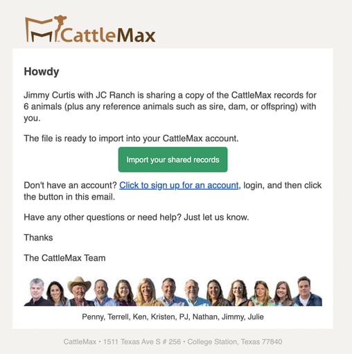 Screenshot of Share CattleMax records with your customers