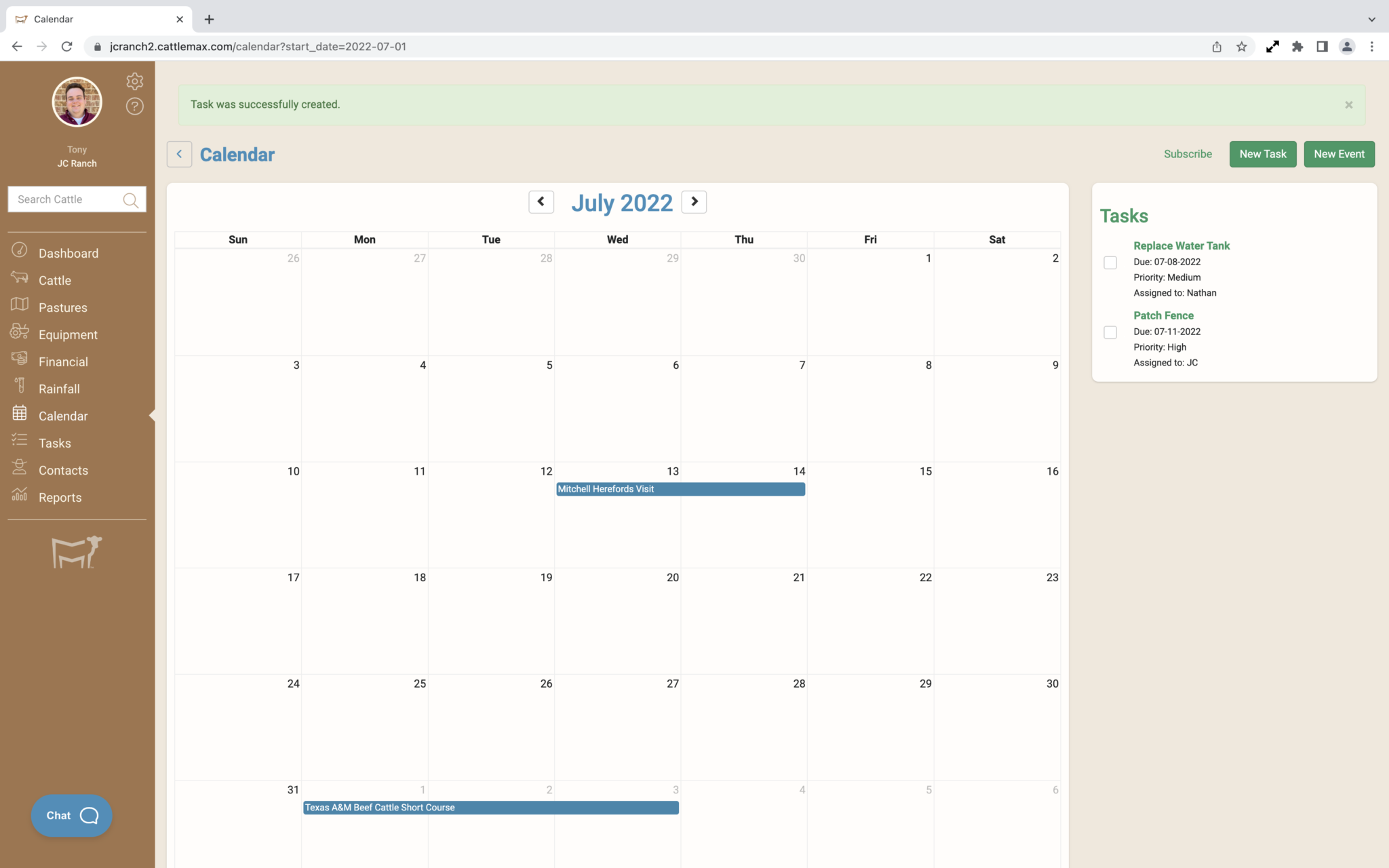 Ranch Tasks and Calendar - CattleMax